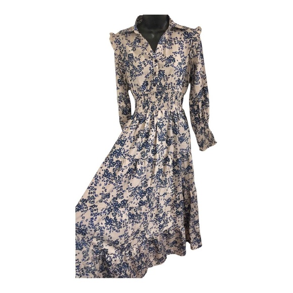 Anthropologie Boemo blue floral ruffled shoulder button front maxi dress size S - Picture 4 of 17